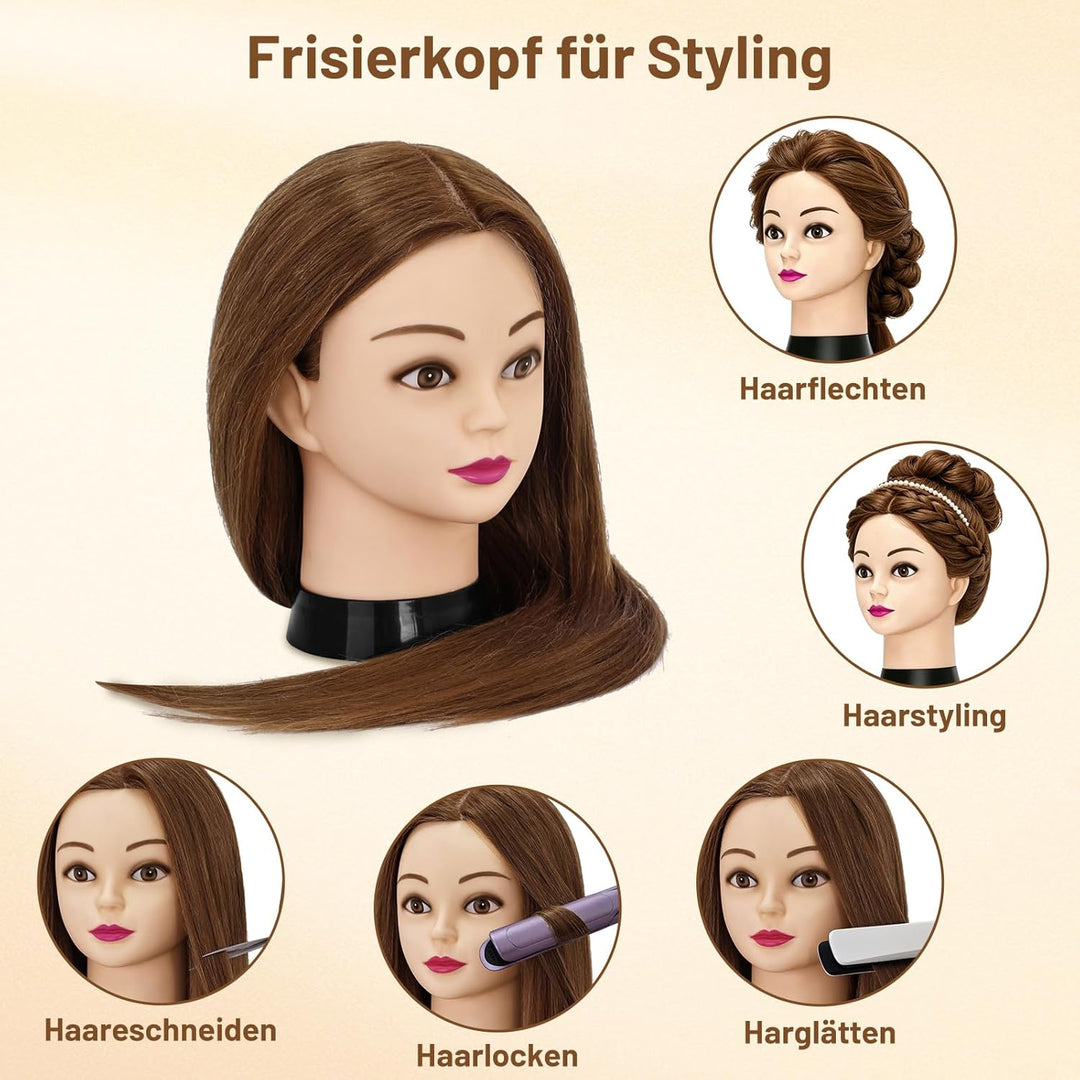 TwoWin Frisierkopf 80% Echthaar, Übungskopf 24 Zoll /60cm Friseurkopf, Trainingskopf für Friseure fü