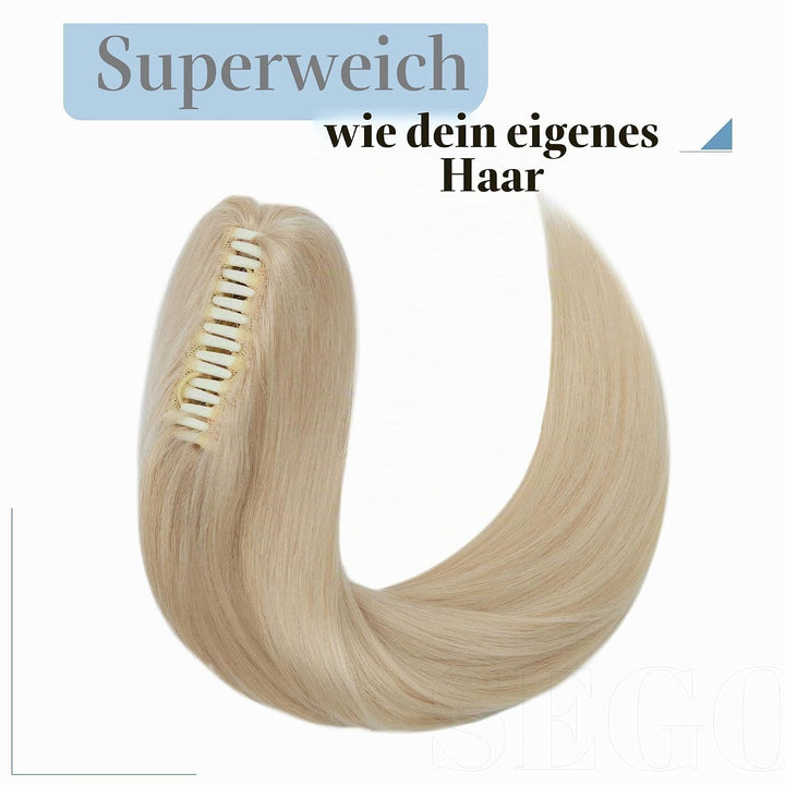 SEGO Ponytail Haarteil Echthaar Zopf Extension mit Klammer Clip in Pferdeschwanz Haarverlängerung 10