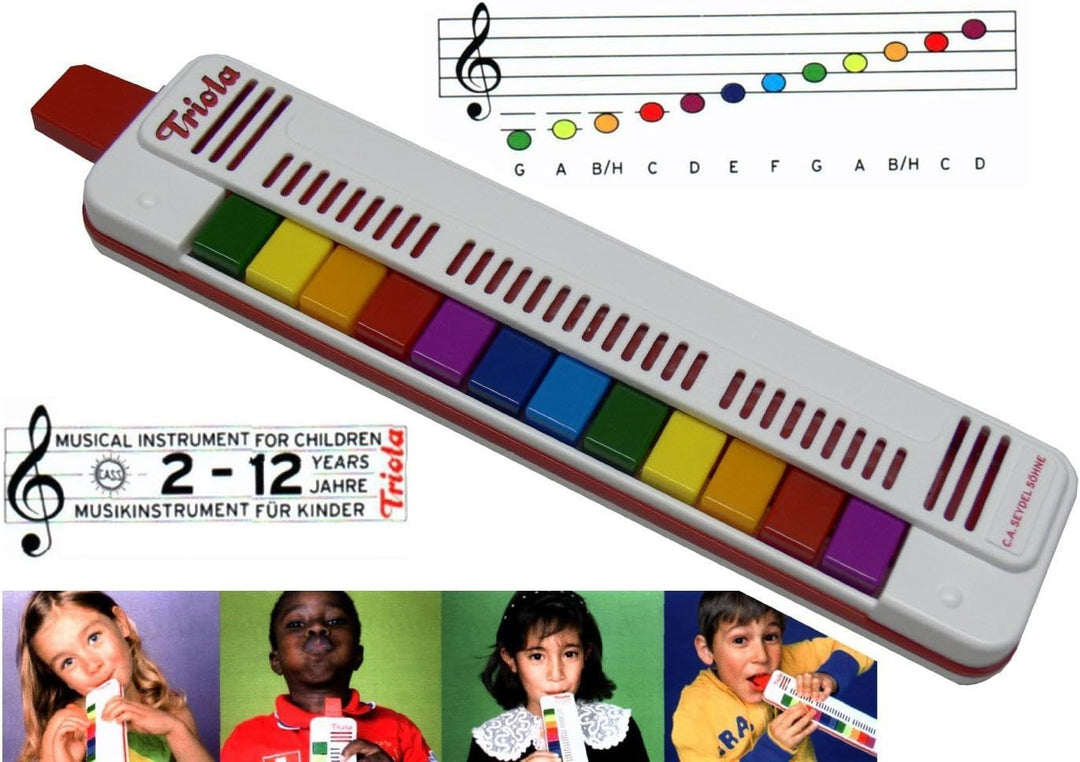 TRIOLA 12 Kompakt-Set. Die beliebte Blasharmonika mit farbigen Tasten für Kinder im Set mit dem Trio