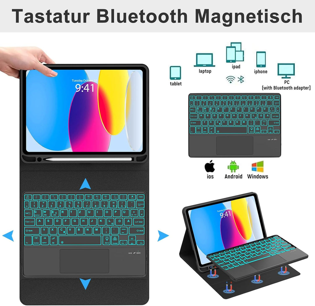 Tastatur Hülle Für iPad A16 11/10 Generation 2025/2022(11/10.9 Zoll), Hülle Mit Tastatur Für iPad 11