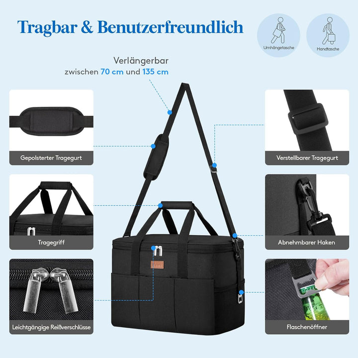 Lifewit Kühltasche 30L, Kühlung Thermoisoliert Tragbar Faltbar Wasserdicht, Gross Picknicktasche für