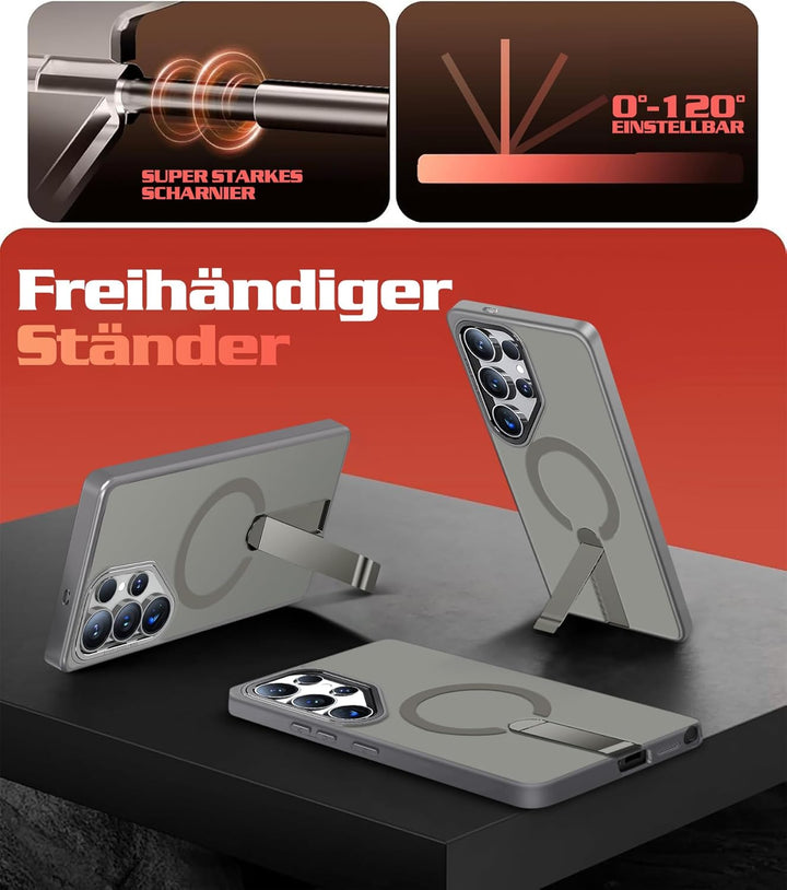 Giyer Magnetisch Handyhülle für Samsung Galaxy S24 Ultra Hülle mit Ständer Schutzfolie, Schutzhülle