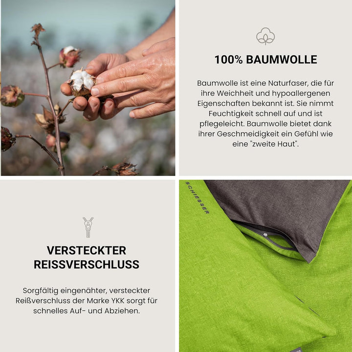 Schiesser Wende-Bettwäscheset Doubleface in angenehm glatter Renforcé Qualität, Made IN Green, Farbe