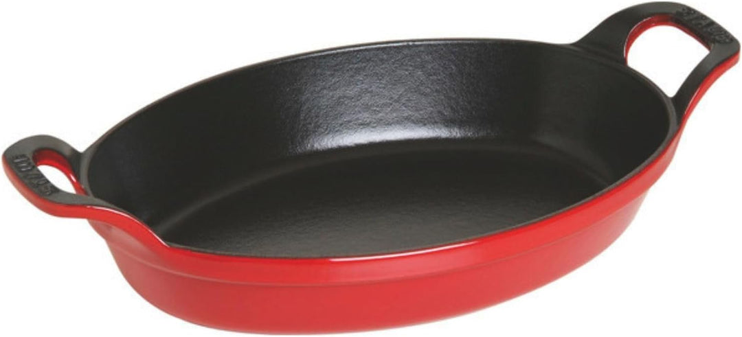 Staub 1302306 stapelbare Auflaufform, oval 24 cm, 1,0 L mit mattschwarzer Emaillierung im Inneren de