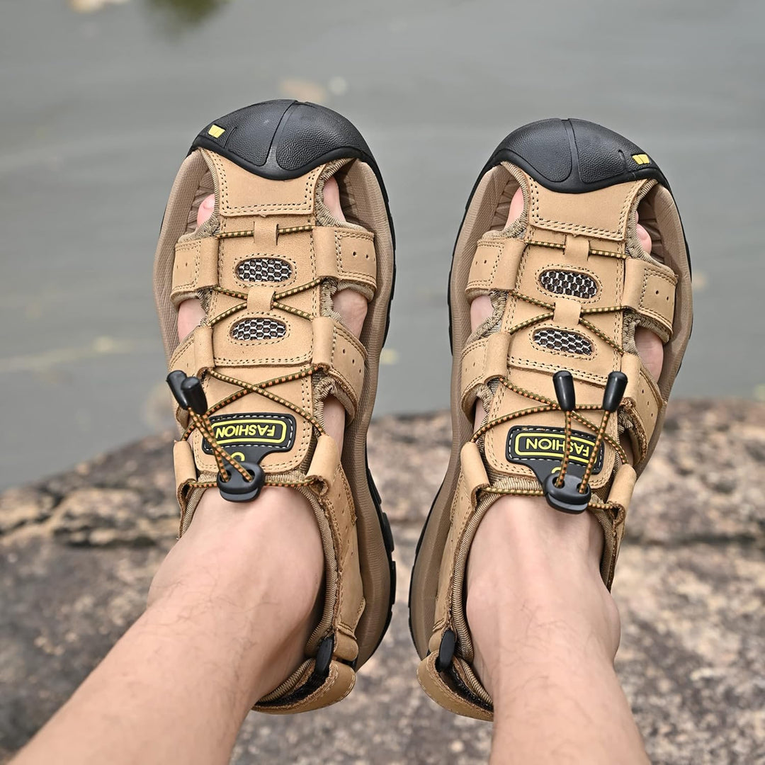 Sandalen Herren Leder Strand Wandersandale Trekkingsandalen Outdoorschuhe Sommer Freizeitschuhe Wand
