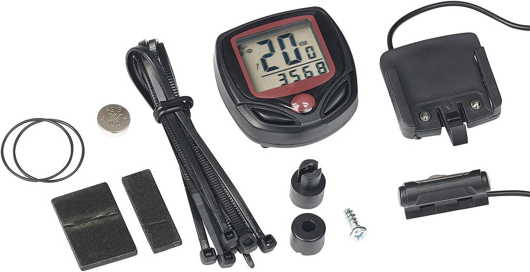 PEARL Sports Fahrradtachos: 2er-Set 15in1-Fahrrad-Computer mit LCD-Display &amp; Radsensor, IP44 (Kilome