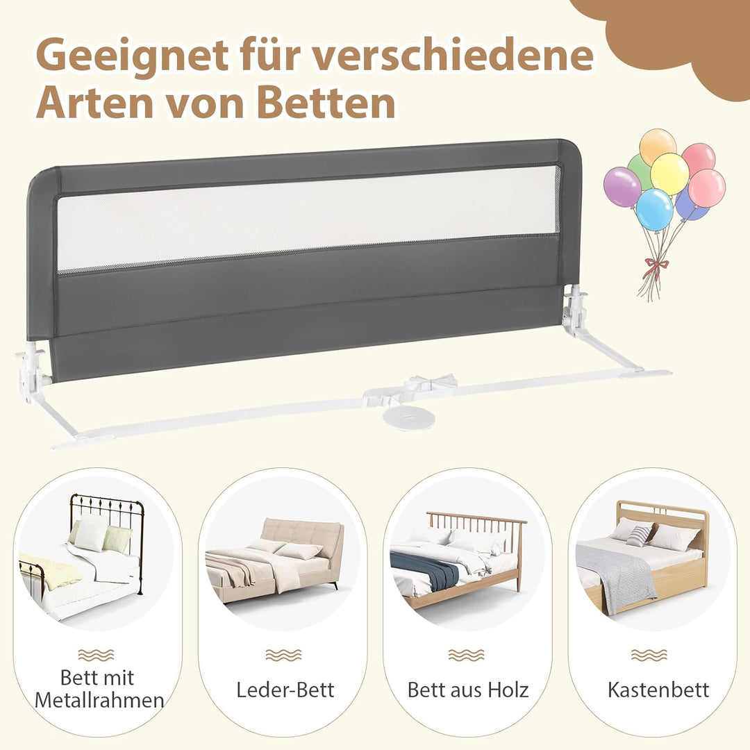 COSTWAY Bettgitter klappbar, 150 x 55 cm Bettschutzgitter mit Sicherheitsgurt & abnehmbarem Bezug, K