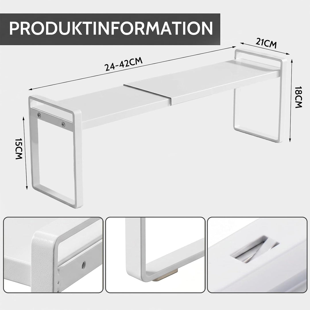 Erweiterbares Schrankregal - 24-42cm Stapelbarer Küchenregal Organizer für Küchenschrank und Arbeits