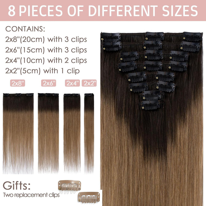 Silk-co Echthaar Clip In Extensions 8 Tressen 18 Clips 55g, Balayage Hair Extensions, Remy Echthaar