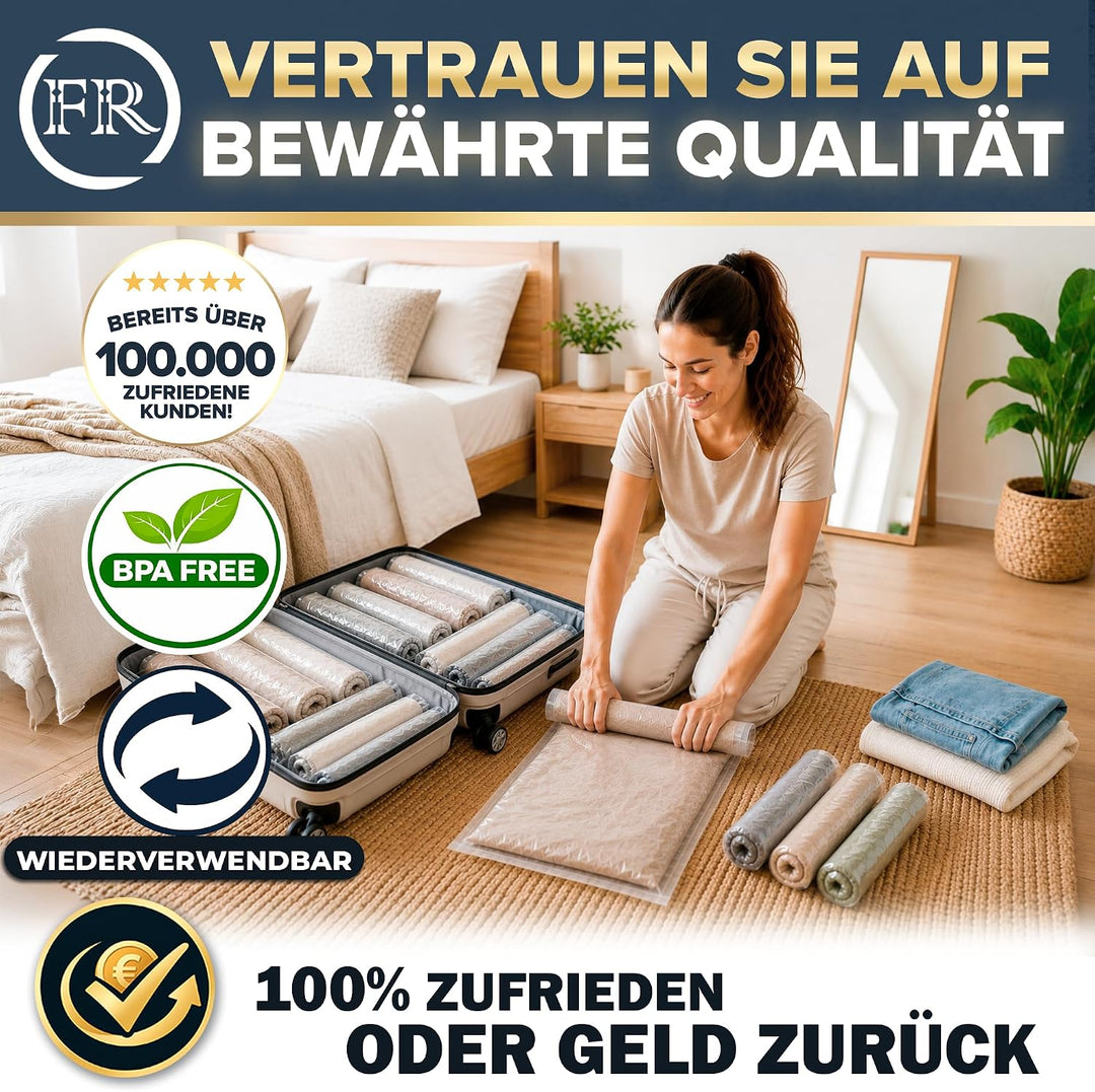 FiRiO Vakuumbeutel Reise zum Rollen I 8 STÜCK I Grösse M: 60x40cm I Vakuumbeutel für Kleidung Reise
