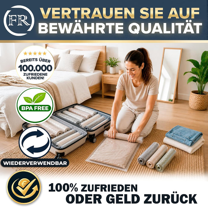 FiRiO Vakuumbeutel Reise zum Rollen I 8 STÜCK I Grösse M: 60x40cm I Vakuumbeutel für Kleidung Reise