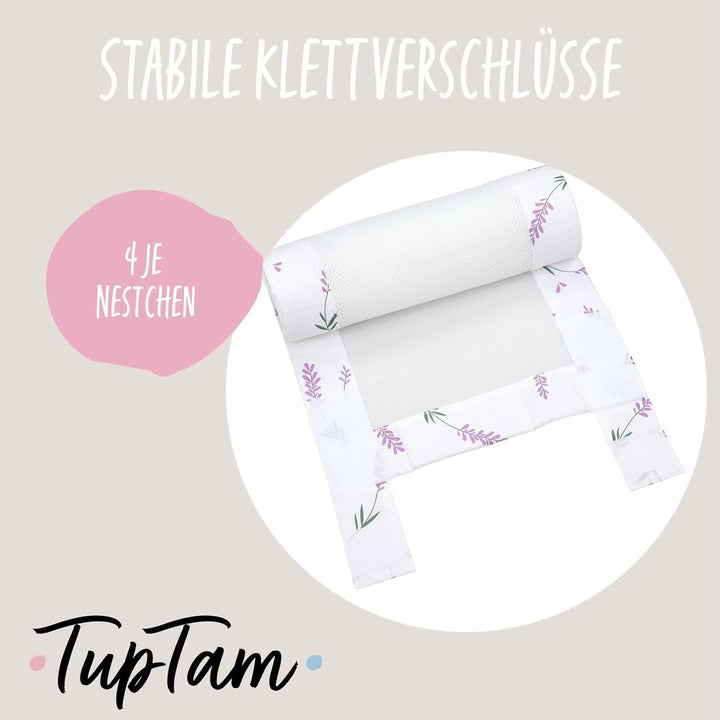 TupTam Gitterstäbe Schutz Netz Babybett Nestchen 3D Mesh 2 Pack, Farbe: rosa Blumen, Grösse: ca. 128