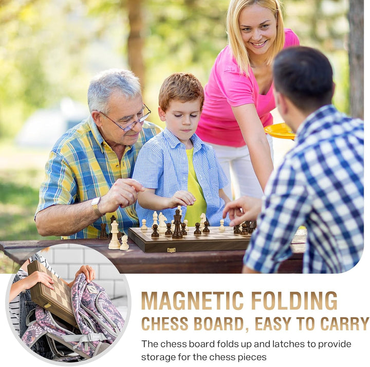 Peradix 2 in 1 Schach und Dame Spiel aus Walnussholz Holz - 39x39CM Klappbar Schachbrett Magnetisch