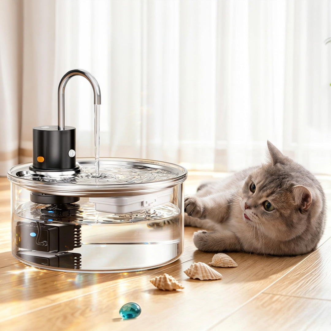 Tomxcute Trinkbrunnen für Katze Kabellos 3,2L, Katzenbrunnen Glas mit Bewegungsmelder, 5000mAh Wiede