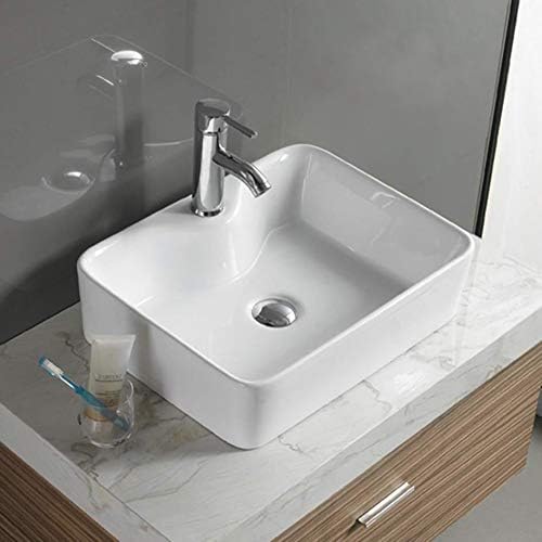 VBChome Waschbecken 49 x 38 Keramik Weiss FREISTEHENDES Waschtisch Handwaschbecken Aufsatz Waschscha