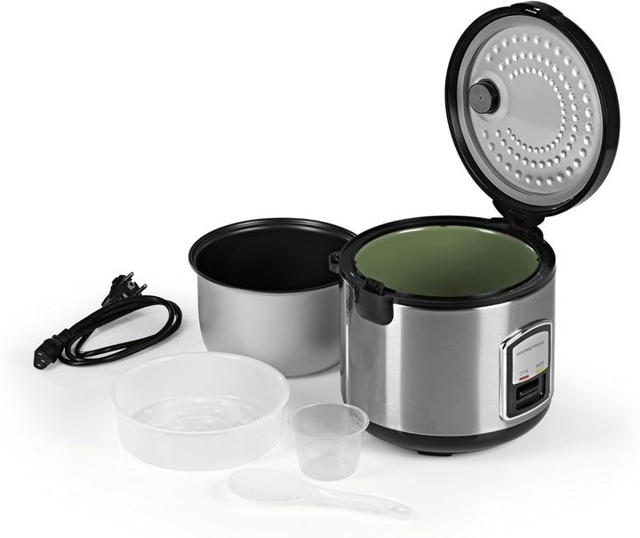 GOURMETmaxx Kompakt-Reiskocher & Dampfgarer, 1L, inkl. Dampfeinsatz, Gartopf, Reislöffel & Messbeche