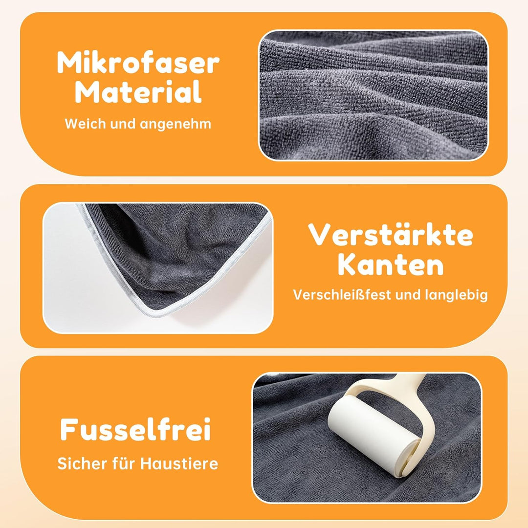 100x50cm Hundehandtuch, 2 Stück Hundehandtuch Extra Saugfähig mit Griffaschen, Mikrofaser-Handtücher