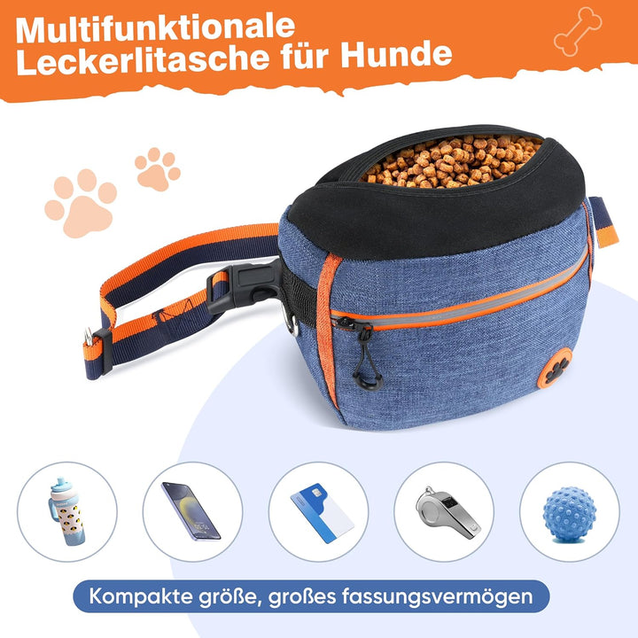 Leckerlitasche für Hunde mit wasserdichte Reflektorstreifen, Bauchtasche Hundetraining mit Metallsch