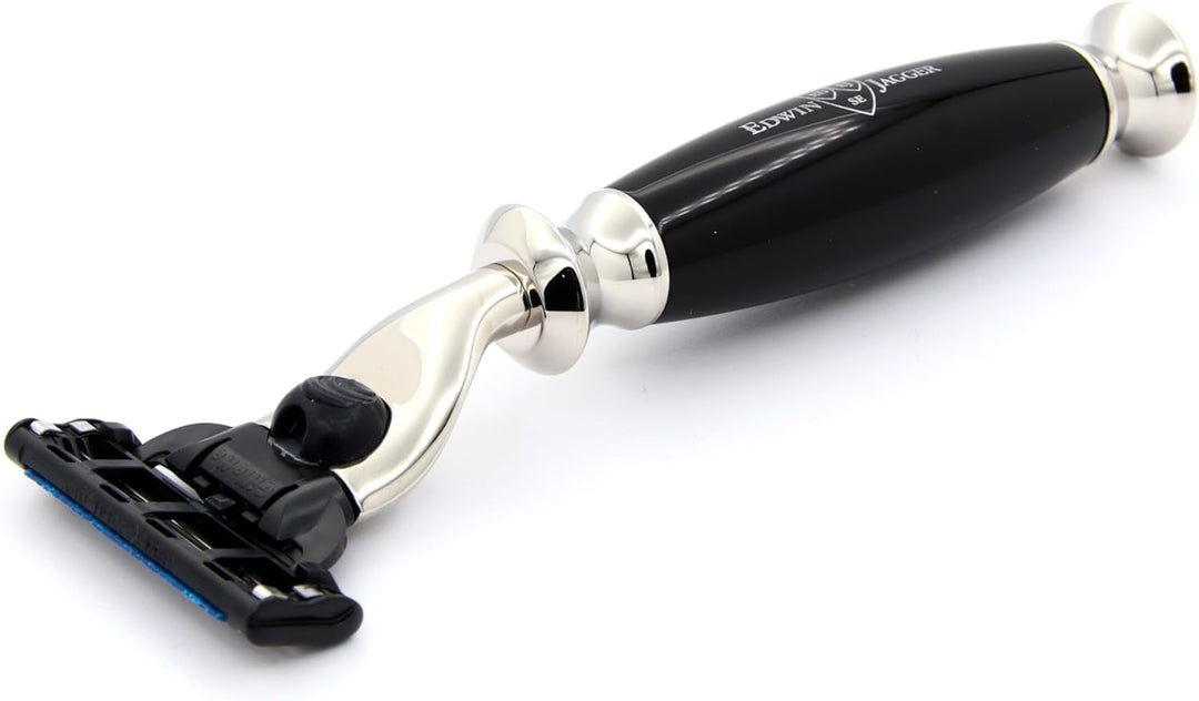 Edwin Jagger S81M586AMZ Klassisches Rasierset aus Ebenholz & Nickel mit reinem Dachs-Rasierpinsel un