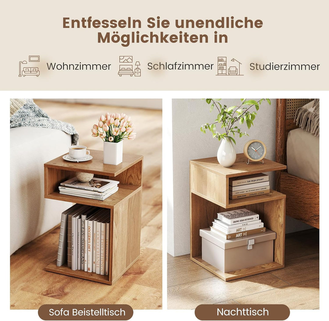COSTWAY Beistelltisch Holz, 3 Ebenen Sofatisch, Nachttisch, modern, für Wohnzimmer und Schlafzimmer,