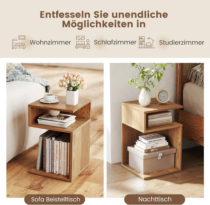 COSTWAY Beistelltisch Holz, 3 Ebenen Sofatisch, Nachttisch, modern, für Wohnzimmer und Schlafzimmer,