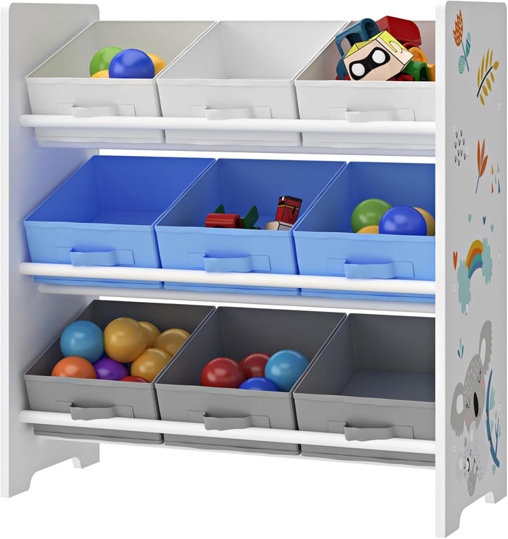 [en.casa] Kinderregal Boiro Kinderzimmerregal 60 x 62 x 30 cm stehend mit 9 Faltboxen Spielzeug Aufb
