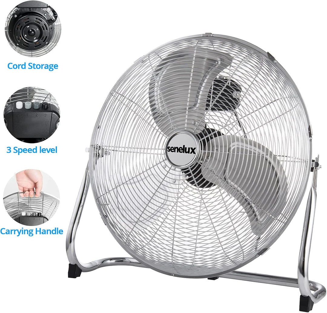 Senelux Bodenventilator - Chrome Gym Fan - 50,8 cm elektrischer tragbarer Lüfter für den Heim-/Fitne