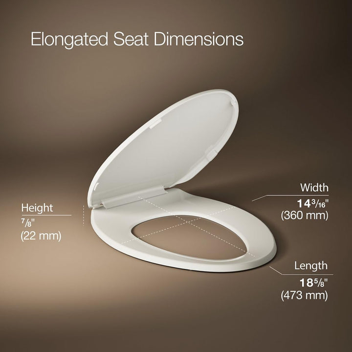 Kohler K-20110-96 Brevia Langer WC-Sitz mit grifffesten Stossfängern, geräuscharmer Sitz, Quick-Atta