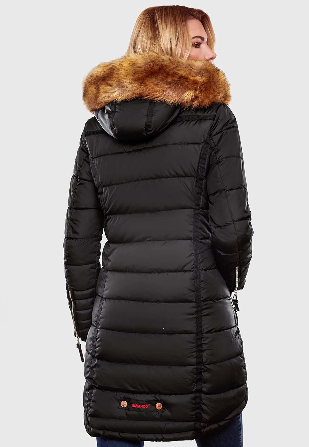 Navahoo Damen Warmer Winter Steppmantel Papaya XS-XXL M Schwarz, M Schwarz