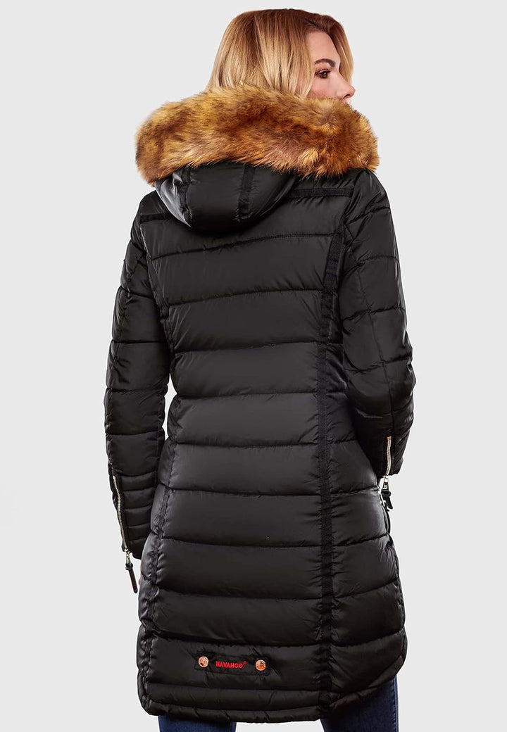 Navahoo Damen Warmer Winter Steppmantel Papaya XS-XXL S Schwarz, S Schwarz