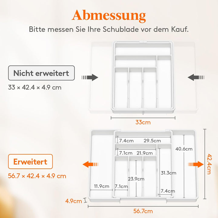 Lifewit Besteckkasten für Schubladen 40 50, verstellbarer Kunststoff Organizer Küche Tiefe 42,4 cm,