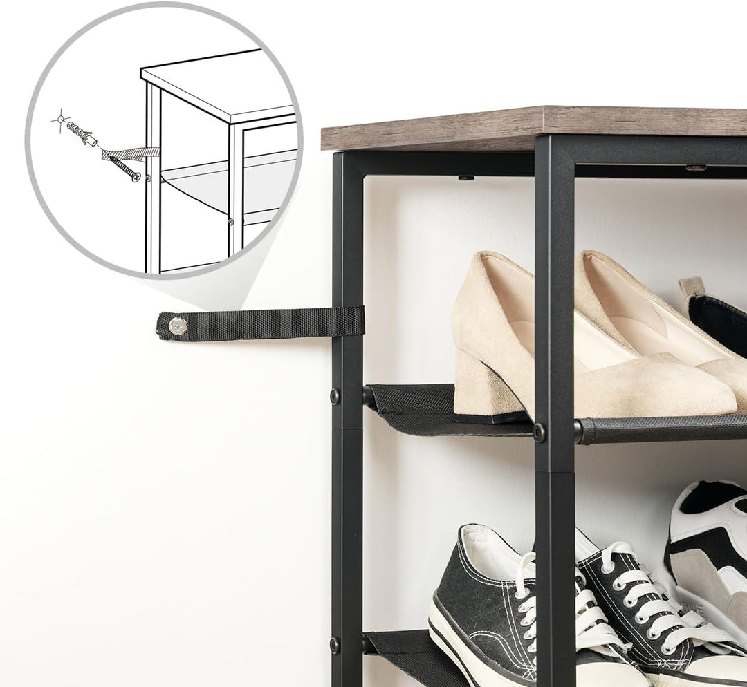 HOOBRO Schuhregal, 4-stufige Schuhablage, Schuhschrank mit 3 Oxford-Stoffebenen und 1 Paneelebene, f