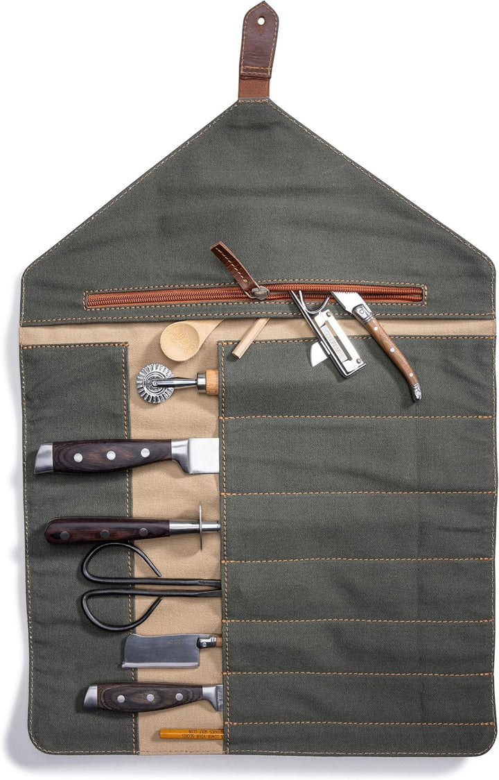 Angus Stoke Messertasche für Kochmesser aus Büffelleder, Exklusive 7-Fach Messerrolltasche mit Extra