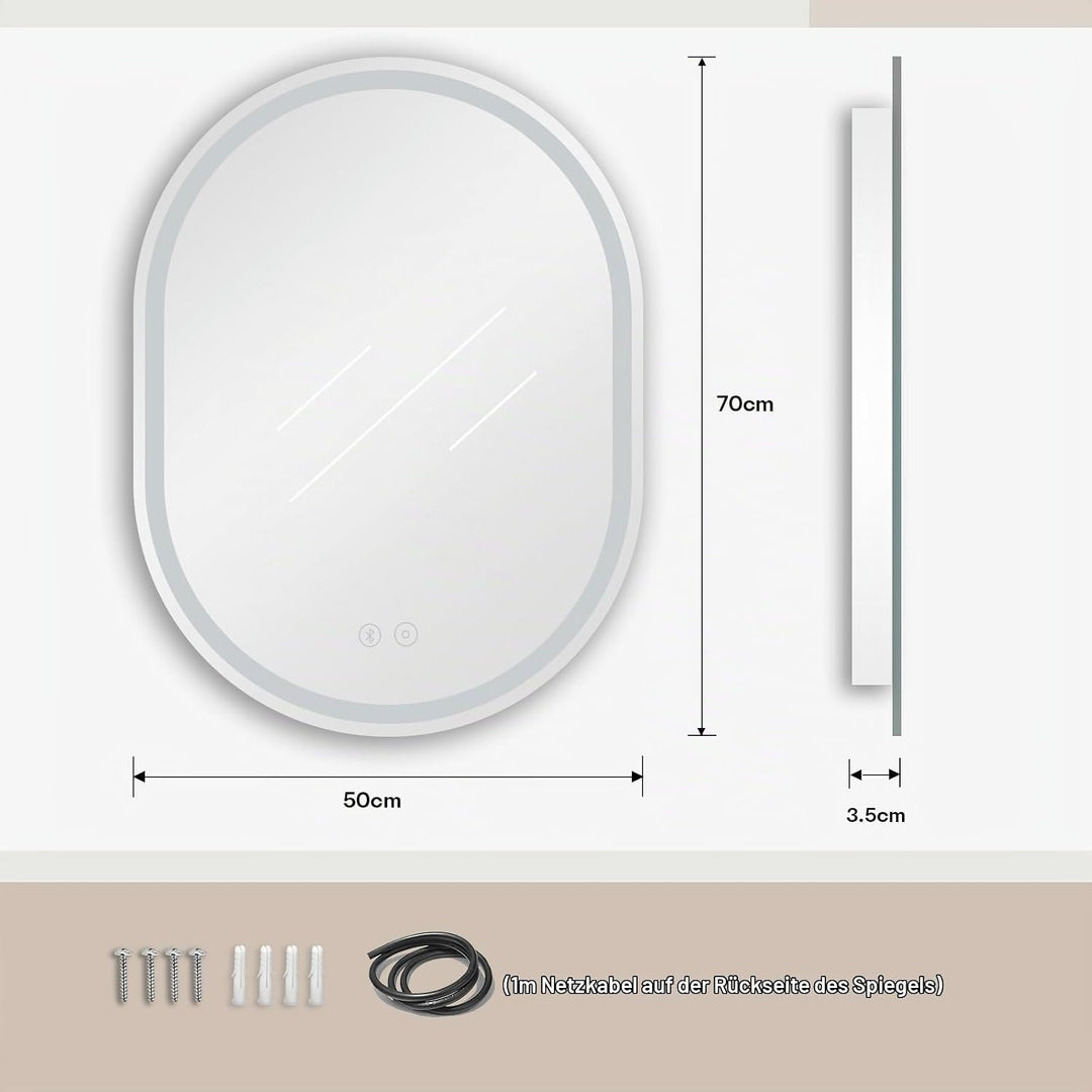 Dripex Badspiegel mit Beleuchtung Led Spiegel mit Bluetooth-Lautsprecher und Touch-Schalter, Dimmbar