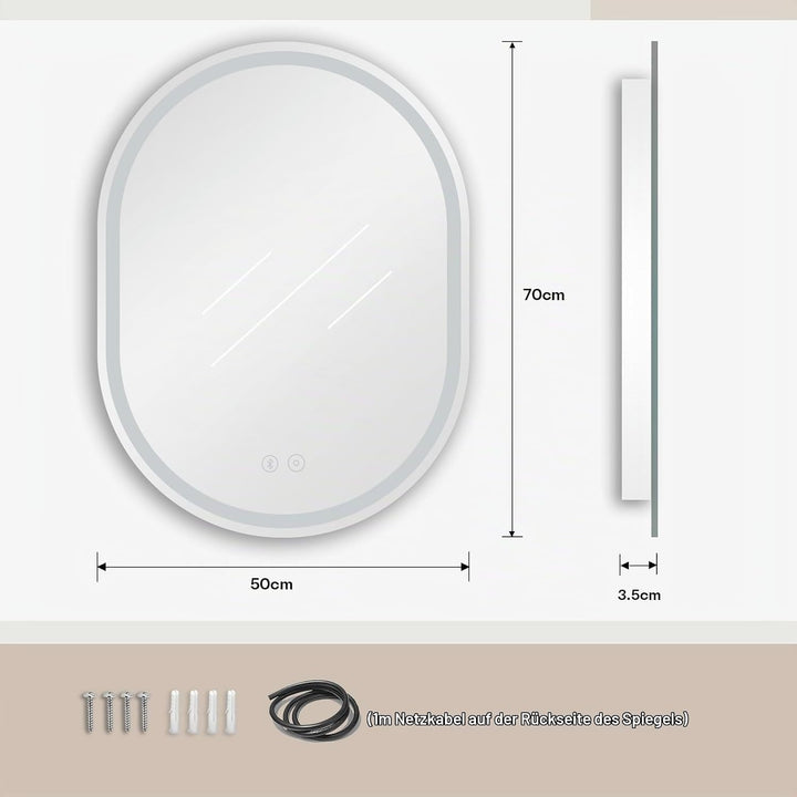 Dripex Badspiegel mit Beleuchtung Led Spiegel mit Bluetooth-Lautsprecher und Touch-Schalter, Dimmbar