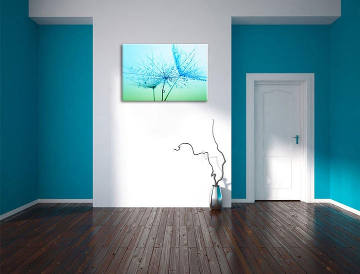 Pixxprint Pusteblume bedeckt mit Tropfen als Leinwandbild/Grösse: 100x70 cm/Wandbild/Kunstdruck/fert