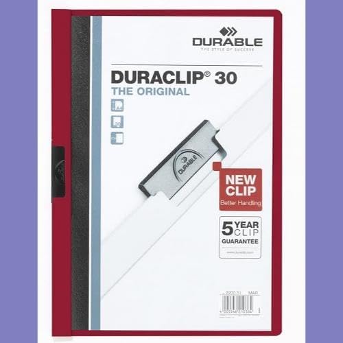 Durable Klemm-Mappe Duraclip Original 30 (für 1-30 Blatt A4), 25 Stück, aubergine/dunkelrot, 220031