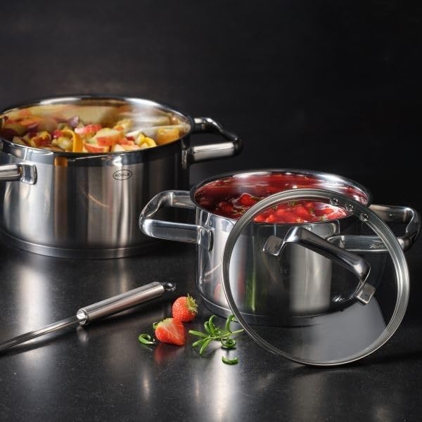 RÖSLE CHARM Kochtopf, Hochwertiger Universaltopf aus Edelstahl 18/10, 24 cm, Glasdeckel, Innenskalie