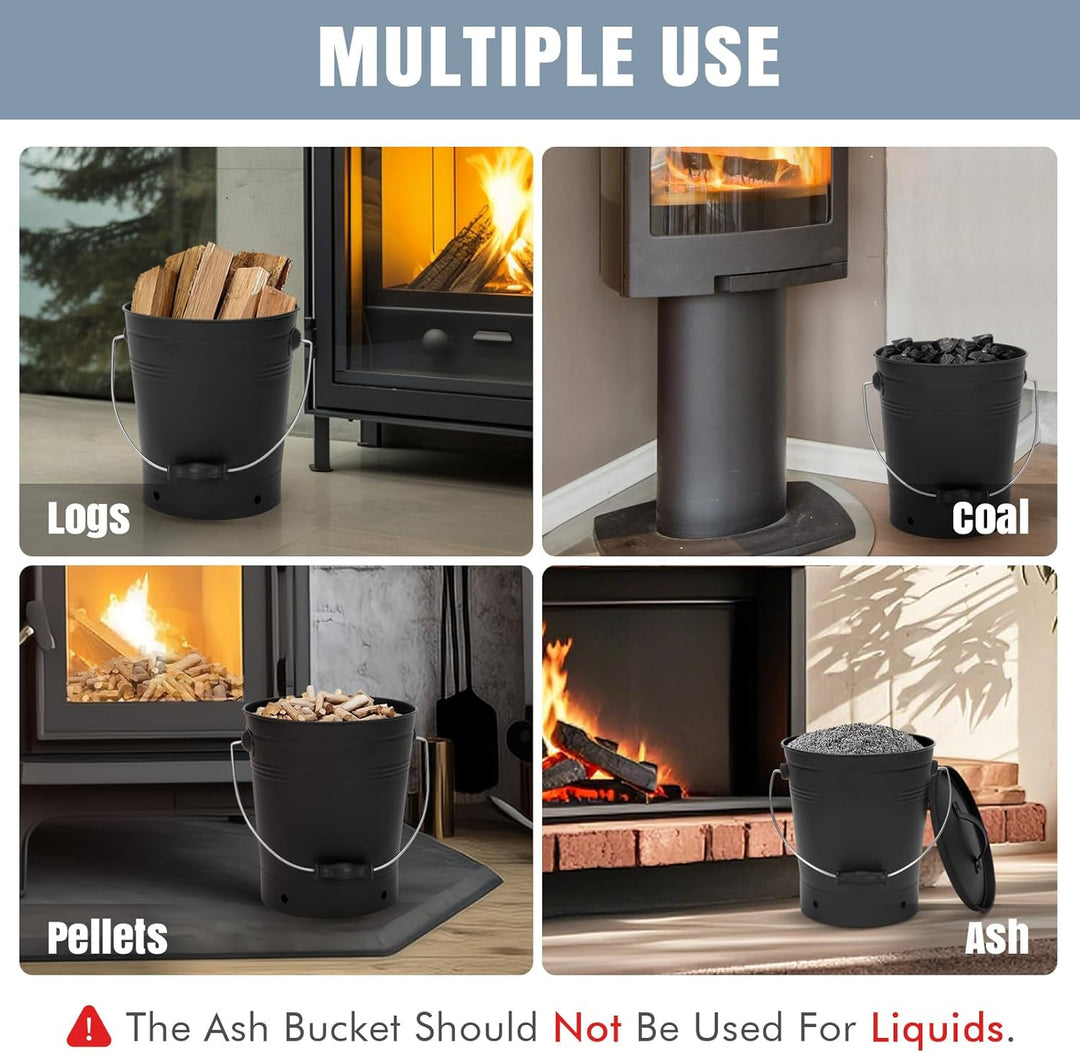INNO STAGE Ash Eimer mit Deckel und Holzgriff Kohleschaufel, Aschenträger Pail Kamin Werkzeuge, Feue