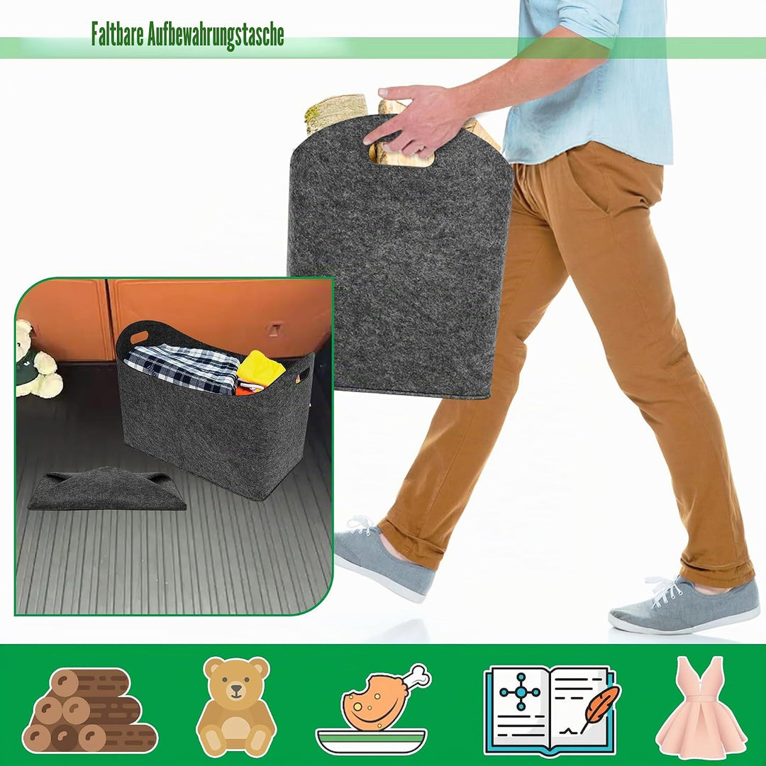 2 Stück Filz Holzkörbe Tragbare Kaminholztasche mit Griff Faltbare Kaminholzkörbe Innen &amp; Aussen 60L