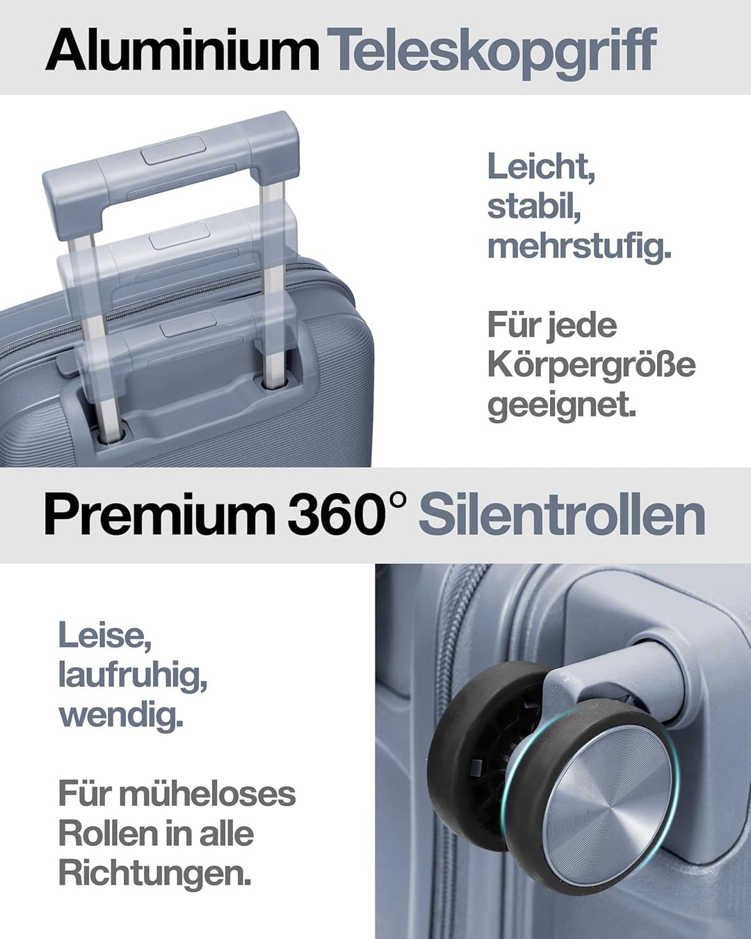 Leichter Hartschalen-Handgepäckkoffer M – 55×37×20 cm (35L), Kabinenkoffer mit TSA-Schloss, USB-Lade