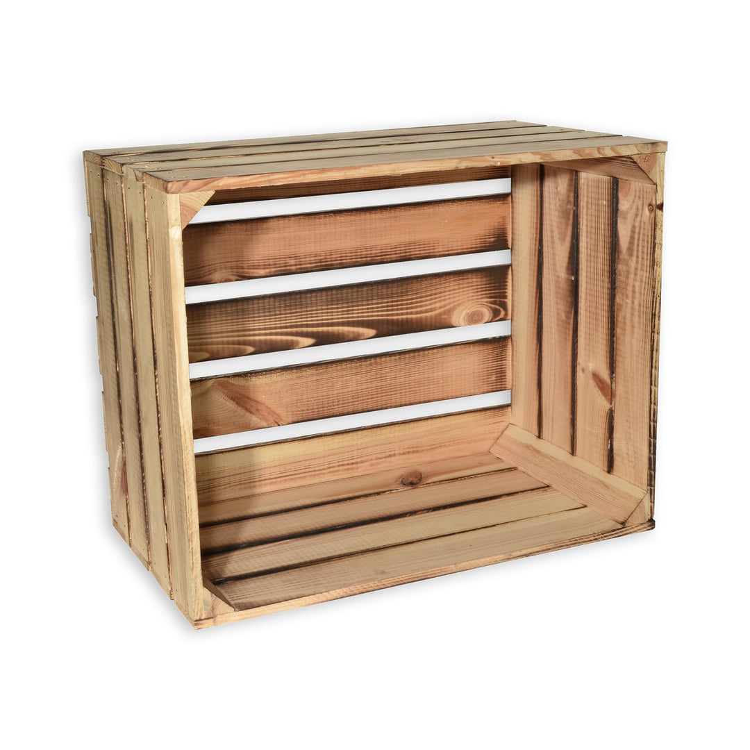 4 Set Geflammte Holzkiste Kuno - 50 x 40 x 30cm Obstkiste Weinkisten Holz Kisten Apfelkisten Obstkis