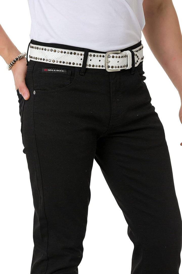 Cipo & Baxx Herren Jeans & Freizeithose | Used Look, Ziernähte, Logo Stickerei, Kontrastnähten, Bike