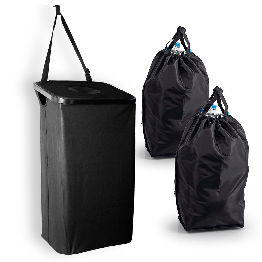 EASYmaxx Pfandflaschen Sammelbehälter 80 l inkl. Türhaken & 2 herausnehmbare Tragetaschen | Flaschen
