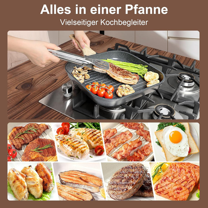 GiPP Grillpfanne 28 x 28 cm, Steakpfanne, Grillpfanne Induktion Aluguss mit Granit-Antihaftbeschicht