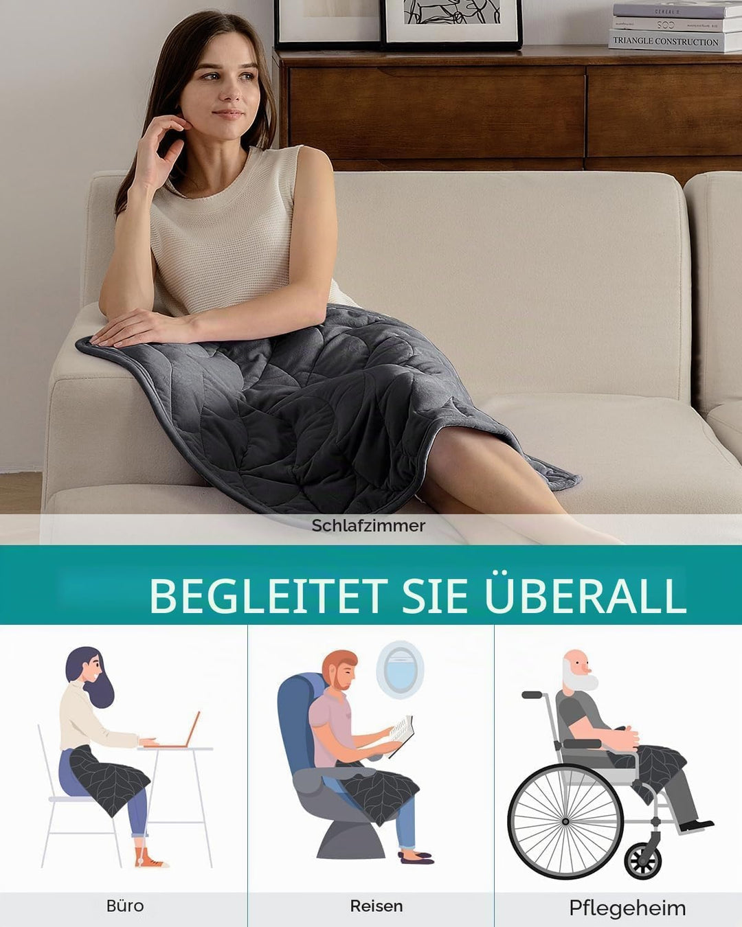 Sivio Kleine Gewichtsdecke 5 lbs (2.3 kg), 58x74 cm - Hochwertiges Kristallsamt Deckchen für Erwachs