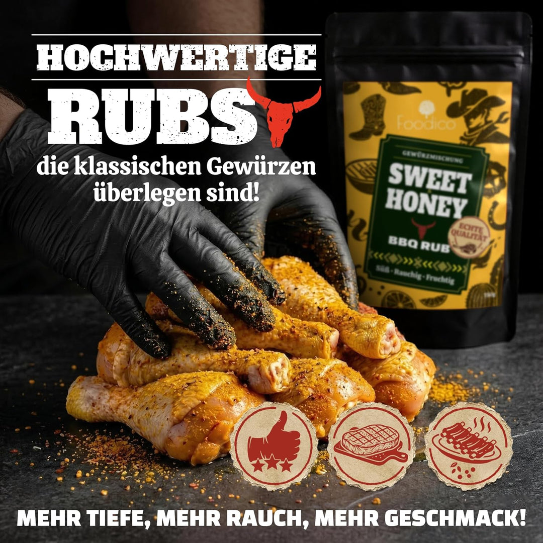 Foodico BBQ Rub Sweet & Honey 750g Grill Gewürz | Süss-Fruchtige Gewürzmischung mit Honig-Note | Exo