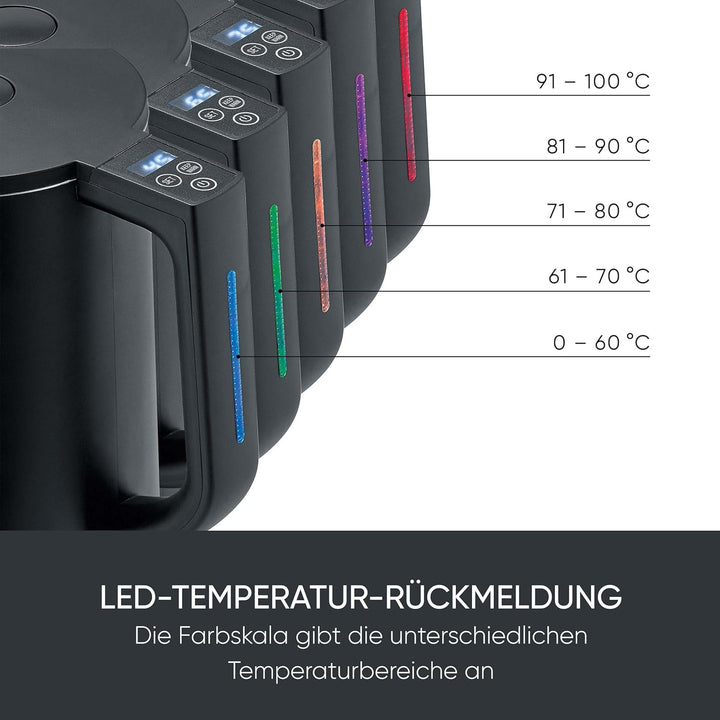 SEVERIN Cool-Touch Wasserkocher, doppelwandiger Wasserkocher, farbige LED-Temperatur-Rückmeldung im
