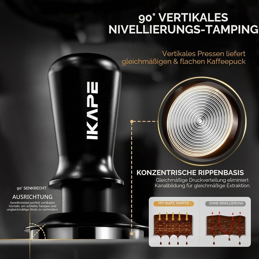 IKAPE 51mm Espresso Tamper, Premium Barista Kaffee Tamper mit kalibrierten Feder belastet, 100% Edel