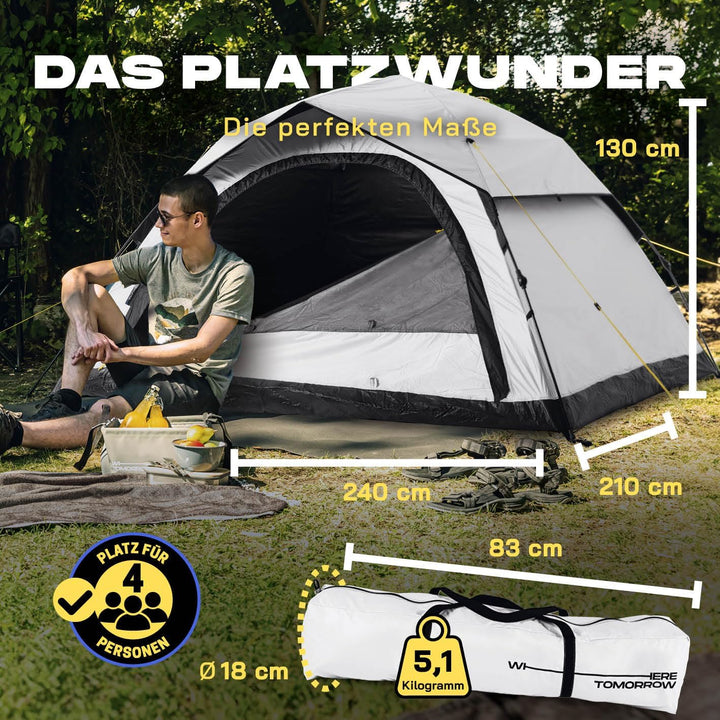 Lumaland Camping Zelt | Leichtes Pop Up Wurfzelt | 2-4 Personen Kuppelzelt | Trekking &amp; Festival Igl